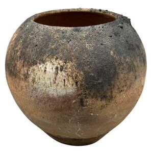 Rustic Handmade Clay Pottery Vase With Earthy Tones Used signed READ